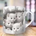 Tasse de chaton d'impression 3D trou dans une tasse murale, tasse de chat en céramique tasse de chat de nouveauté 3D tasses de chat amoureux de chat tasse de café tasse de club de chat tasse en céramique blanche cadeaux pour hommes femmes