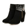 Femme Bottes Cadeaux de Saint-Valentin Bottes à talons du quotidien Couleur Pleine Bottines Bottines Hiver Strass Talon Bottier Bout pointu Rétro Vintage Confort Daim Noir Rouge Bleu