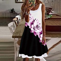 Robe Mini Femme Robe Petite Robe T-Shirt Robe Tee Robe Shift Robe Élégante Vintage Extérieur Vacances Fête Coupe Régulière Florale Sans Manches Col Rond Blanc Rose Rouge Violet