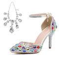 chaussures de mariage pour mariée demoiselle d'honneur femmes bout fermé bout pointu argent arc-en-ciel bleu vert faux cuir pompes avec strass cristal stiletto talon haut fête de mariage saint valentin bling bling chaussures