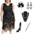 Les rugissantes années 20 1920s Robe de cocktail Robe vintage Robe à clapet Robe de cocktail Ensemble d'accessoires Gatsby le magnifique Femme Paillettes Franges Grande Taille Mascarade Fête / Soirée