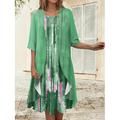 Robe de graduation pour femmes Robe Midi Ensemble de deux pièces Robe décontractée Robe en chiffon Robe imprimée Mode Imprimé moderne À manches mi-longues Col rond Extérieur Vacances Rose Bleu Violet