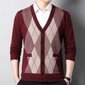 Homme Pull Chandail Pull en laine Cachemire Gilet Cardigan A côtes Tricoter Normal Poche Tricoté Rhombe Col V Guêtres Moderne contemporain Usage quotidien Sortie Vêtement Tenue Hiver Noir Rouge S M L