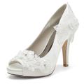 Chaussures de mariage pour femmes, escarpins luxueux pour fête de mariage, chaussures de demoiselle d'honneur, blanc ivoire, imitation perle, fleur en satin, paillettes scintillantes, bout ouvert, chaussures élégantes et mignonnes, cadeaux de saint valent