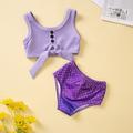 Maillot de Bain Bébé Fille Deux Pièces Bikini Le Jour des enfants Couleur Pleine Le style mignon Imprimer Maillots de bain 1-5 ans Eté Violet