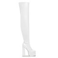 Femme Bottes Bottes de plate-forme Grandes Tailles Bottes à talons Soirée Couleur unie Cuissardes Hiver Fermeture Talon Bottier Bout carré Elégant Mode Sexy Polyuréthane Fermeture Amande Noir Blanche