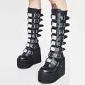 chaussures pour femmes bottes hautes bout rond punk lolita punk gothique chaussures à talons épais 11 cm lolita cuir pu noir rose