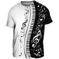 clé de piano t-shirt hommes touches graphiques et notes de musique 3d blanc été coton t-shirt instrument de musique col rond vêtements vêtements imprimés extérieur décontracté