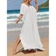 robe blanche Robe casual Robe d'été Femme robe longue Fendu Rendez-vous Vacances Plage Maxi basique Col V Demi Manches Ample Noir Blanche Jaune Taille unique