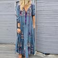 robe bohème décontractée femme robe chasuble boho robe longue robe maxi robe rouge bleu marron à manches longues imprimé fleuri été automne automne v cou vacances week-end automne robe 2023 s m l xl