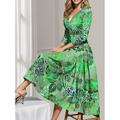 Femme robe soirée robe cocktail Invité de mariage Robe Floral Poche Imprimer V Profond Robe mi-longue Vacances Manches 3/4 Printemps Automne