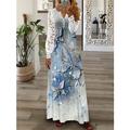 robes plissées en dentelle florale pour femmes robe longue robe maxi une robe de ligne robe imprimée printemps robe papillon moderne rendez-vous vacances week-end manches longues col en v robe bleu