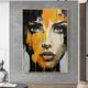 femme jaune handamde femme visage mur art peinture visage féminin peint à la main fille abstraite décor à la maison fille portrait art décor à la maison pas de cadre