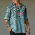 chemise décontractée à fleurs pour hommes en plein air rue décontractée automne quotidienamp; chemise d'hiver à manches longues bleu s m l