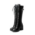 Femme Bottes Bottes de plate-forme Bottes à lacets Allez Allez Bottes Soirée du quotidien Couleur Pleine Bottes genou Hiver Lacet Talon Bottier Bout rond Punk Minimalisme Cuir PU Polyuréthane Lacet