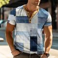 plaid faux patchwork motif hommes décontracté impression 3d t-shirt t-shirt henley t-shirt gaufré sport extérieur décontracté quotidien t-shirt bleu clair bleu ciel bleu manches courtes chemise henley