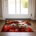 Paillasson en tissu rouge pour chat, tapis de sol lavable, tapis de cuisine, antidérapant, résistant à l'huile, intérieur et extérieur, décoration de chambre à coucher, tapis de salle de bain, tapis