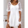 robe blanche femme mini robe contraste dentelle dentelle vacances rendez-vous mode active col rond manches courtes couleur blanche