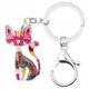 Alliage d'émail floral élégant chaton chat porte-clés porte-clés animal animaux bijoux cadeau pour femmes filles sac à main sac à main breloques accessoires