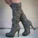 Femme Bottes Talons à lanières Grandes Tailles Bottes à talons Soirée Travail du quotidien Couleur unie Bottes genou Talon Aiguille Bout rond Rétro Vintage Mode Décontractées Daim Fermeture Gris