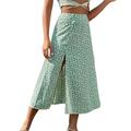 Femme Trapèze Jupe longue Midi Jupes Fendu Imprimer Floral Casual Quotidien Fin de semaine Eté Polyester Elégant style grand-mère côtier Eté Noir Bleu Vert Bleu clair