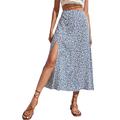 Femme Trapèze Jupe longue Midi Jupes Fendu Imprimer Floral Casual Quotidien Fin de semaine Eté Polyester Elégant style grand-mère côtier Eté Noir Bleu Vert Bleu clair