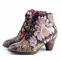 Femme Escarpins Bottes Grandes Tailles Chaussures faites à la main du quotidien Floral Bottines Bottines Hiver Fermeture Fleur Talon Plat Bout pointu Rétro Vintage Décontractées Confort Cuir Satin