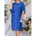 Femme Grande Taille Robe dentelle robe soirée robe cocktail Dentelle Brodée Col Ras du Cou Manches 3/4 Floral Robe mi-longue Formel robe demoiselle d honneur Bleu Eté Printemps