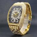 Montre Quartz Iced Out Pour Hommes Femmes Grand Poignet Montres Quartz Plein Diamant Visage Bleu Accessoires Hip Hop Montre Étanche Reloj Hombre