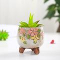 pot de fleur en céramique de style vintage à motif de fleurs - jardinière succulente peinte à la main avec un grand trou de drainage - jardinière de visage, jardinières de tête pour plante d'intérieur