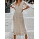 Robe casual Robes bohème chic Robe de mariée en dentelle blanche Femme robe longue avec manche Plein Air Vacances Rendez-vous Vêtement de rue Trapèze Col V Manche Courte Standard Blanche S M L XL 2XL