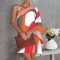 Mini robe Femme Robe casual manche longue Eté Printemps - Mode Décontractées Imprimer Floral Géométrique Une Epaule Vacances robe automne Robe d'été Ample 2023 Blanche Orange S M L XL XXL