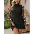 Mini robe Femme robe noire manche longue Printemps Automne Hiver - Elégant Maille Patchwork Brodée Floral Mao Maille Noir S M L XL XXL