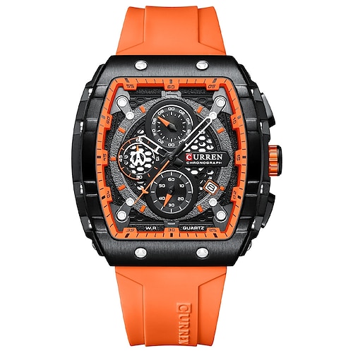 Montre en quartz CURREN pour hommes Créative Sport de plein air Montre-bracelet analogique Chronographe Étanche Lumineux Calendrier Date Montre à bracelet en silicone