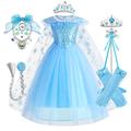 La Reine des Neiges Princesse Conte de Fée Elsa Reine des Neiges Robe Tenue Robe de demoiselle d'honneur Fille Cosplay de Film Le style mignon Bleu (sans manches) Bleu (manches longues) Mariage robe