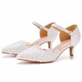 chaussures de mariage pour la mariée demoiselle d'honneur femmes bout fermé bout pointu blanc pu pompes avec dentelle fleur talon bas chaton talon fête de mariage soirée quotidien élégant classique bride à la cheville