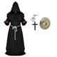 Punk et gothique Epoque Médiévale Renaissance 17ème siècle Manteau Costume de Cosplay Sweats à capuche Robe Pardessus Faucheuse Sorcier Prêtre Homme Halloween Utilisation Halloween Mascarade Manteau