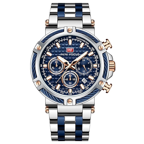 Montres chronographe MINI FOCUS Multifonctionnelles à quartz pour hommes Luxe Bracelet en acier inoxydable Horloge masculine étanche relogio masculino