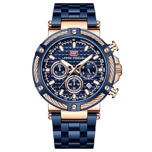 Montres chronographe MINI FOCUS Multifonctionnelles à quartz pour hommes Luxe Bracelet en acier inoxydable Horloge masculine étanche relogio masculino