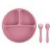 Lixada Silicone Baby Plates Divided Design with Spoon Fork for Babies Toddlers Self Feeding BPA Free Dishwasher Microwave Safe