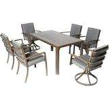 7 Piece Patio Dining Set Aluminum Outdoor Dining Set of 6 with Swivel Chair and Stackable Chair Removable Thicker Cushion 57-inch Rectangle Dining Table Dining Bistro Sets - 2 Swivel + 4 Armchair