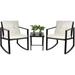 Outdoor Patio Conversation Bistro Wicker Furniture Sets Rocking Chairs with Glass Coffee Table Beige