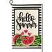 Hello Summer Watermelon Garden Flag Double Sided Black Stripes Watermelon Fruit Cool Summer Yard Flag Seasonal Holiday Outdoor Outside Decoration 12.5x18 Inch