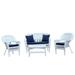 Afuera Living 4pc Wicker Conversation Set in White with Navy Blue Cushions