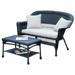 Afuera Living Wicker Patio Love Seat & Coffee Table Set - Black with Tan Cushion