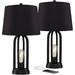 YZboomLife Lighting Marcel Industrial Modern Table Lamps 24.25 High Set of 2 with USB Charging Port and Nightlight LED Black Metal Faux Silk Drum Shade for Living Room Desk Bedroom H