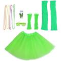 80S Party Fancy Dress 6pcs Women Cosplay Costume Lady 80s Retro Party Fancy Dress Outfit Accessories Set (Green)