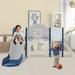 9 in 1 Kids Slide Playset Structure Freestanding Spaceship Set with Slide Arch Tunnel Drawing Whiteboardl and Basketball Hoop Baby Swing and Climber Set for Toddlers Kids Playground Blue+Grey