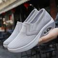 Women's Sneakers Slip-Ons Wedge Heels Plus Size Height Increasing Shoes Outdoor Daily Solid Color Flat Heel Round Toe Fashion Comfort Minimalism Walking Mesh Loafer Black White Purple