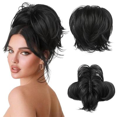 Messy Bun Hair Piece Claw Clip in Straight Hair Bun 9 Inch Short Ponytail Extension with Bendable Metal Wire Hair Pieces for Women Fake Hair Bun DIY Styles